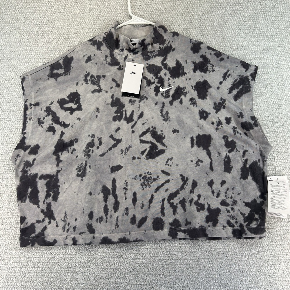 Nike Women's Gray Heavyweight Jersey Tie Dye Mock Neck Tank Top